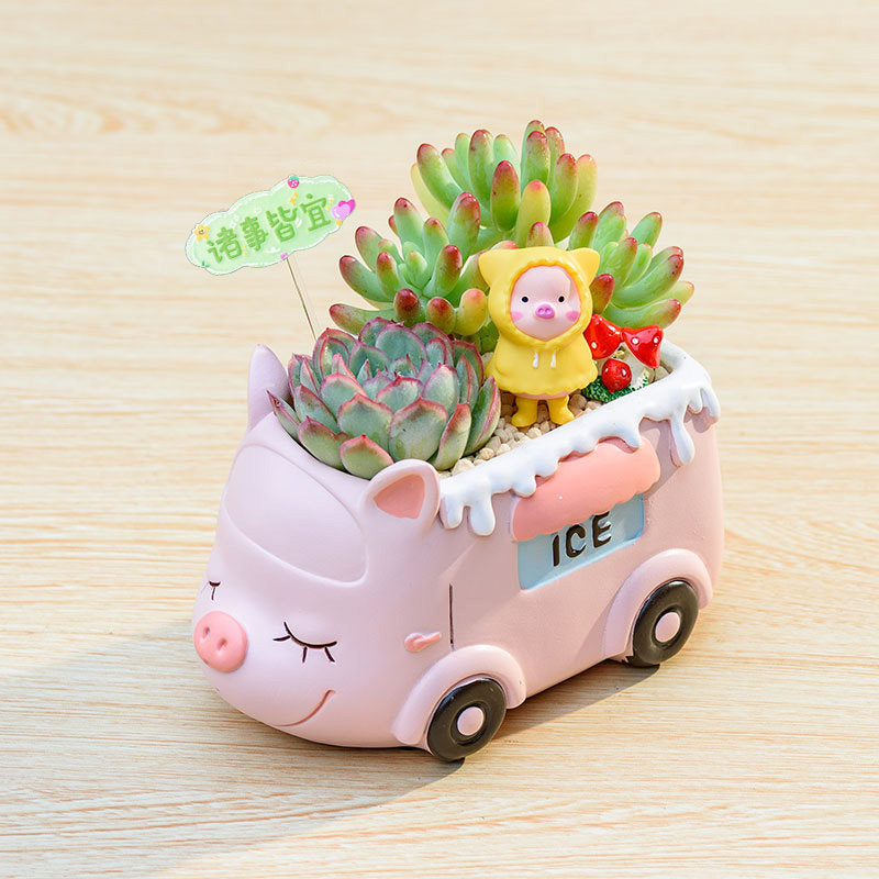 Creative Succulent Flower Pots for Kindergarten Plant Corners, Cute Cartoon Car and Animal Decorations, Gift for Boys