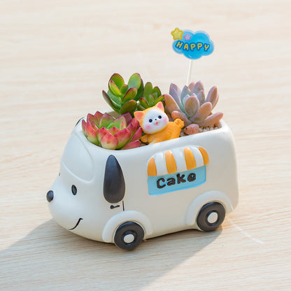 Creative Succulent Flower Pots for Kindergarten Plant Corners, Cute Cartoon Car and Animal Decorations, Gift for Boys
