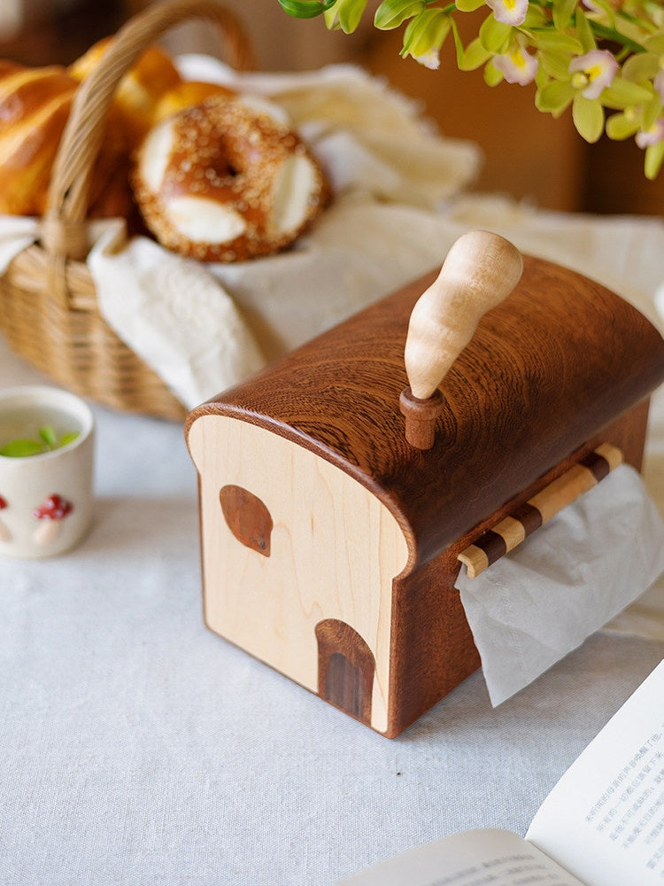 Creative Toast Shape Solid Wood Tissue Box Home Decoration
