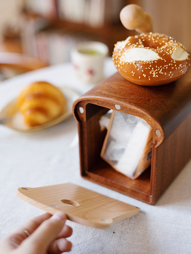 Creative Toast Shape Solid Wood Tissue Box Home Decoration