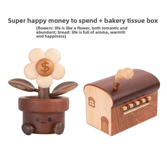 Creative Toast Shape Solid Wood Tissue Box Home Decoration