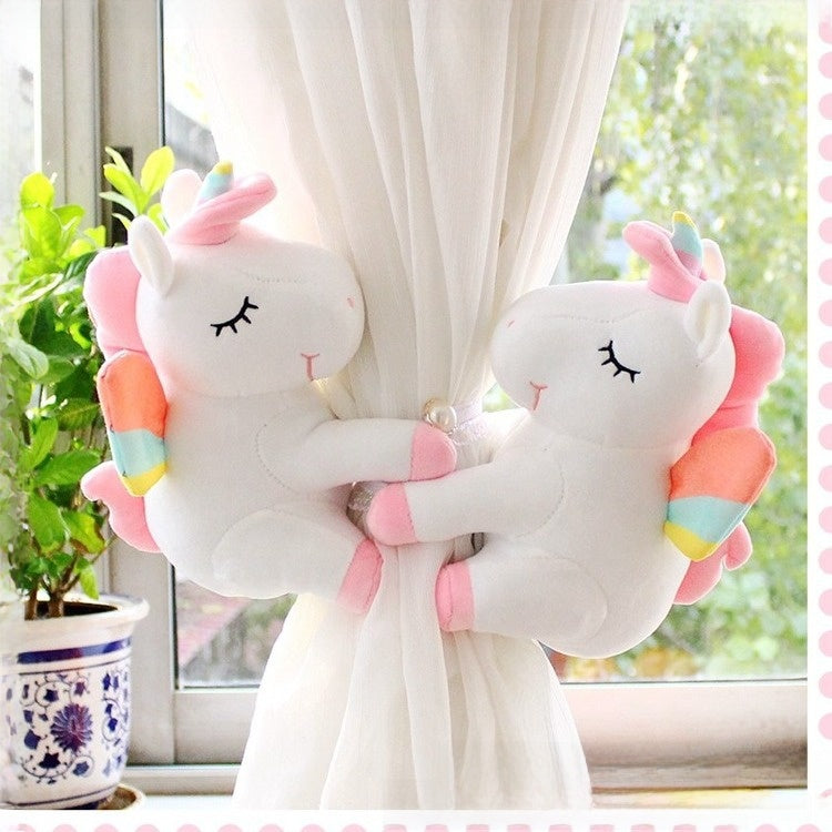 Creative Unicorn Cartoon Curtain Buckle Plush Fabric No Punch Curtain Strap for Kids Room Decoration Pair