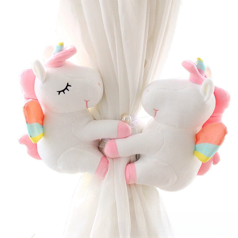 Creative Unicorn Cartoon Curtain Buckle Plush Fabric No Punch Curtain Strap for Kids Room Decoration Pair