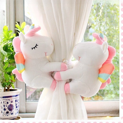 Creative Unicorn Cartoon Curtain Buckle Plush Fabric No Punch Curtain Strap for Kids Room Decoration Pair
