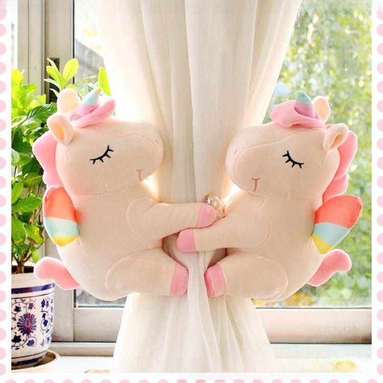 Creative Unicorn Cartoon Curtain Buckle Plush Fabric No Punch Curtain Strap for Kids Room Decoration Pair