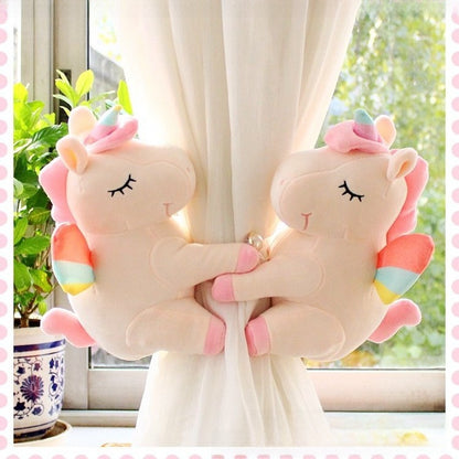 Creative Unicorn Cartoon Curtain Buckle Plush Fabric No Punch Curtain Strap for Kids Room Decoration Pair