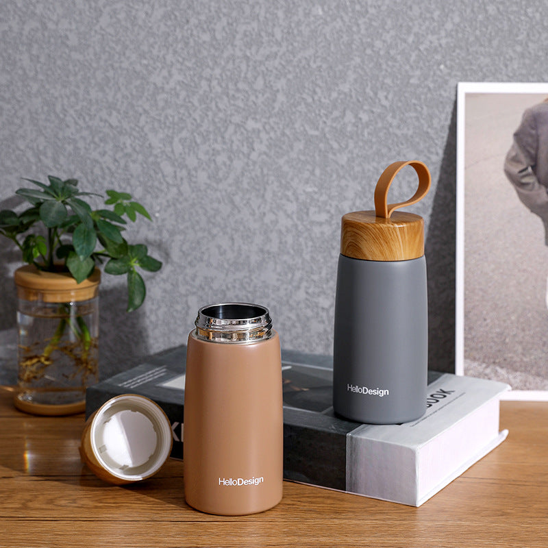 Creative Wood Grain Lid Stainless Steel Vacuum Insulated Cup