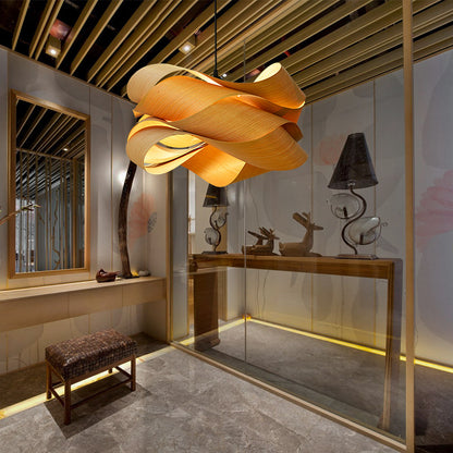 Creative Wood Veneer Chandelier LED Hanging Light