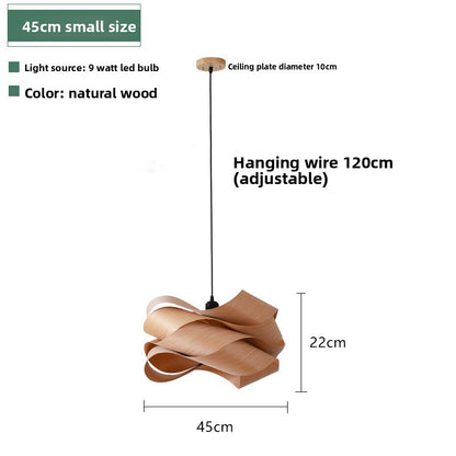 Creative Wood Veneer Chandelier LED Hanging Light