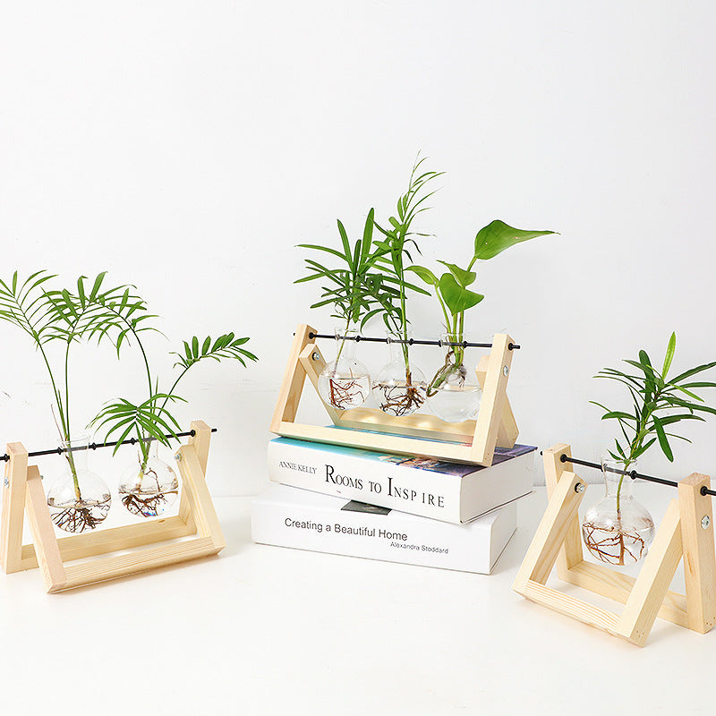 Creative wooden frame hydroponic glass tabletop ornaments
