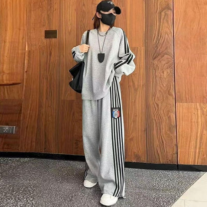 Crew-neck hoodie and wide-leg pants