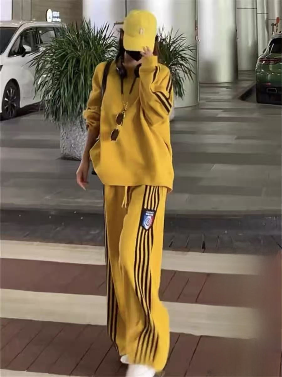 Crew-neck hoodie and wide-leg pants