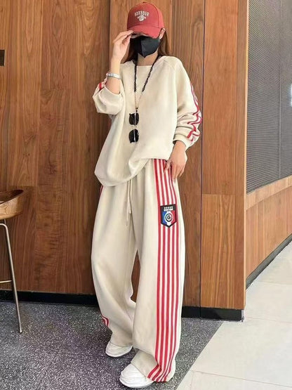 Crew-neck hoodie and wide-leg pants