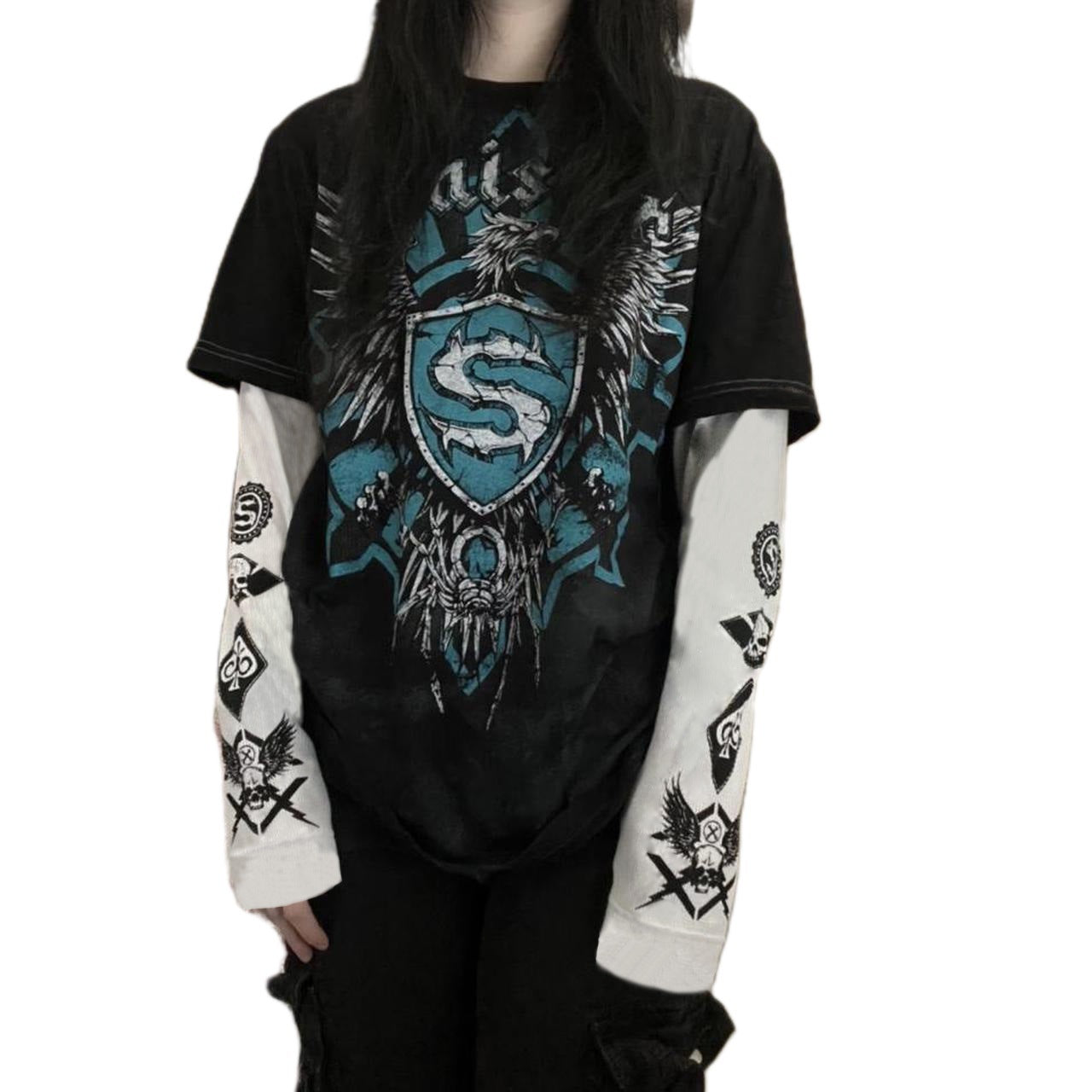 Crewneck Long Sleeve Retro Printed T-shirt