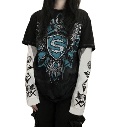 Crewneck Long Sleeve Retro Printed T-shirt