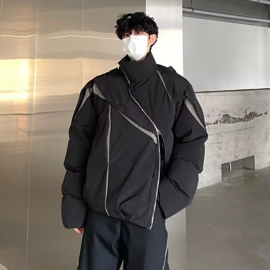 Crimp Colorblock Collar Cotton Coat