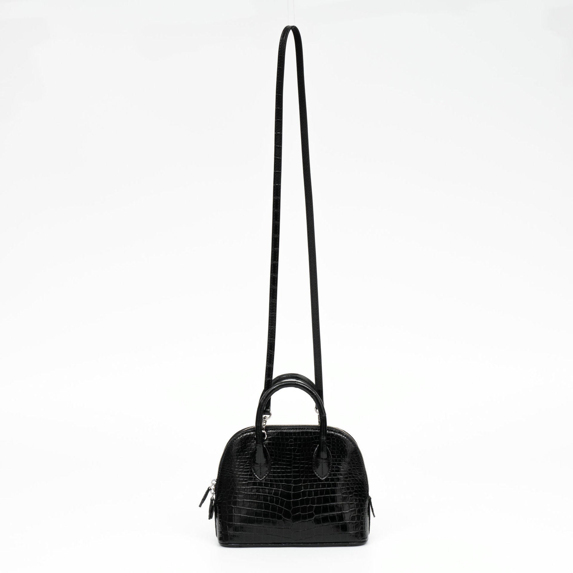 Crocodile Leather Shell Handbag