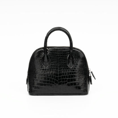 Crocodile Leather Shell Handbag