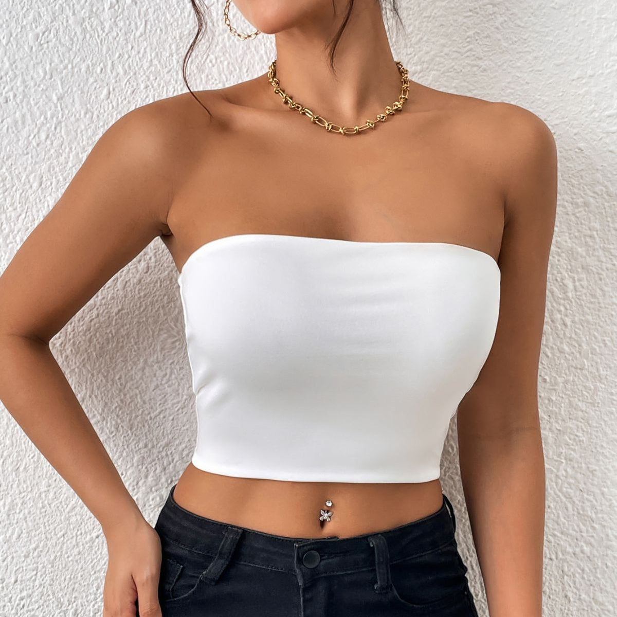 Crop top, strapless one-piece halter top