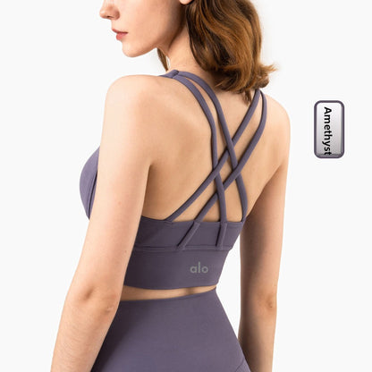 Cross-Back Sports Bra with Shockproof Support