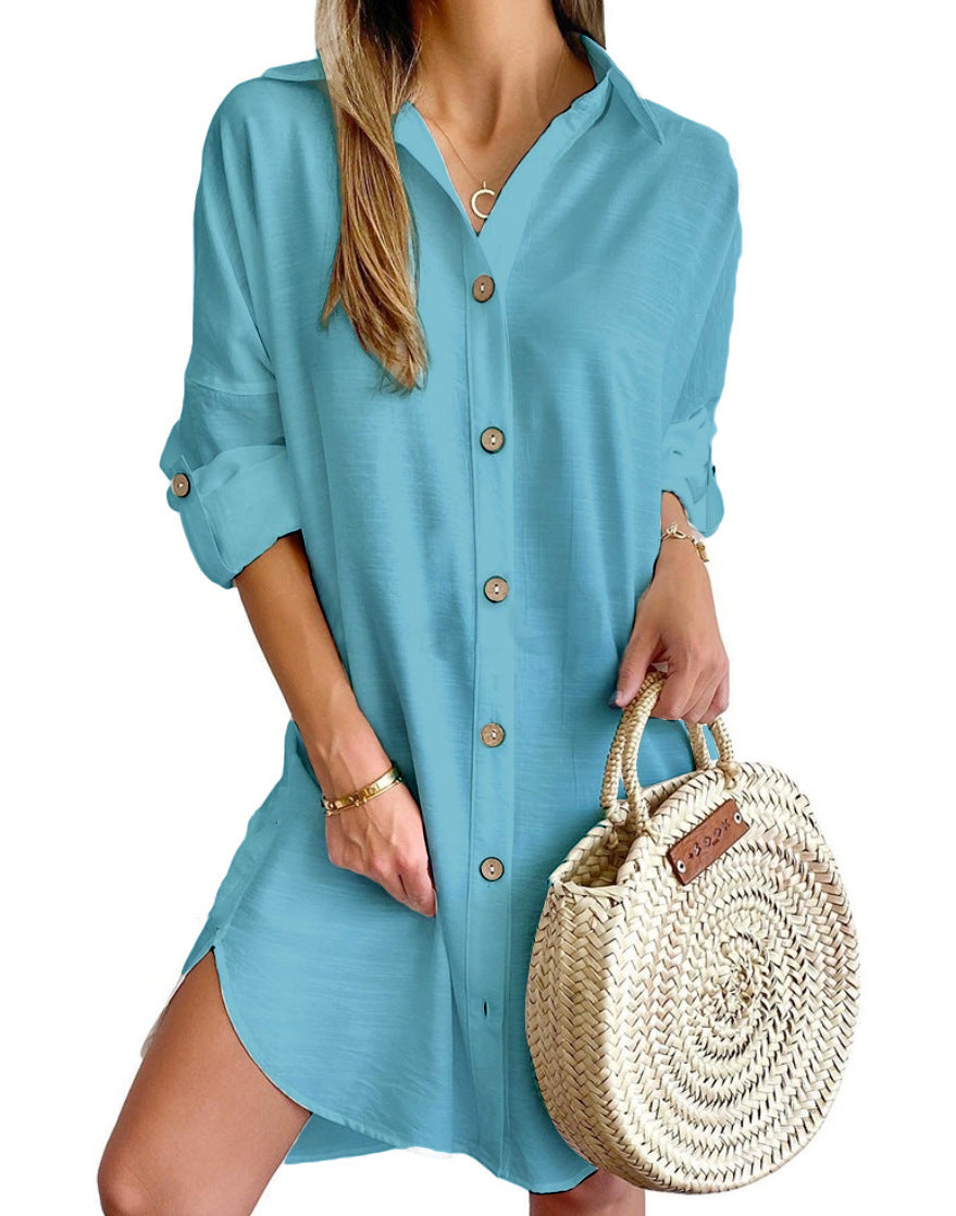 Cross-border 2024 independent station AliExpress explosions autumn casual long sleeve lapel button shirt dress women's clothing