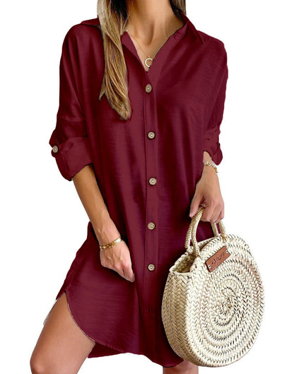 Cross-border 2024 independent station AliExpress explosions autumn casual long sleeve lapel button shirt dress women's clothing