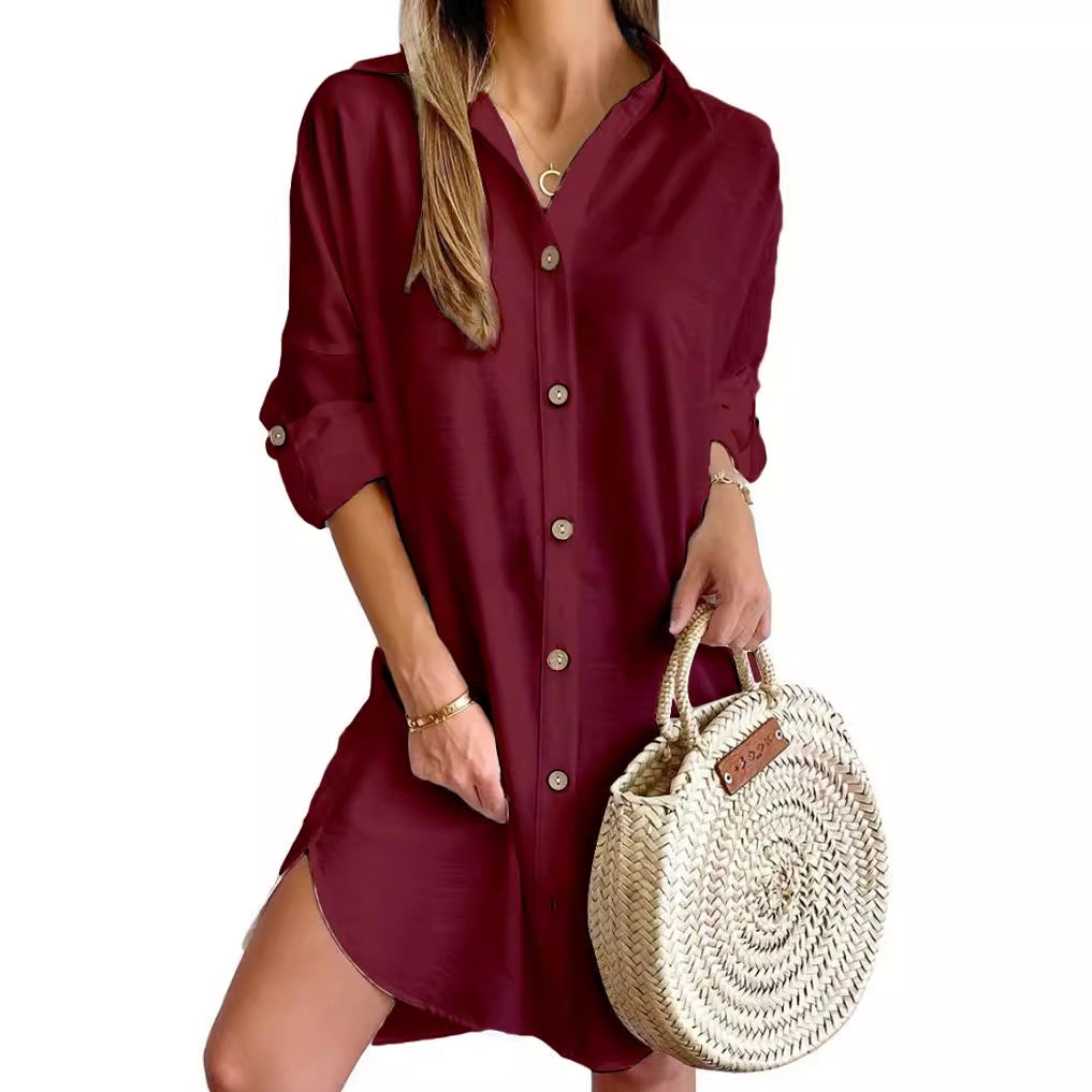 Cross-border 2024 independent station AliExpress explosions autumn casual long sleeve lapel button shirt dress women's clothing