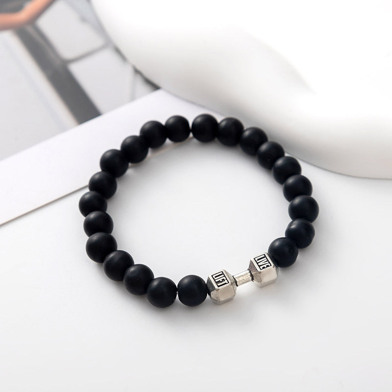Cross-Border Accessories Volcanic Stone Bracelet Black Frosted Alloy Large Dumbbell Energy Bracelet Yoga in Stock