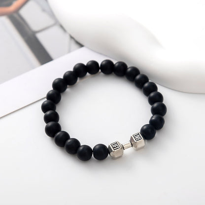 Cross-Border Accessories Volcanic Stone Bracelet Black Frosted Alloy Large Dumbbell Energy Bracelet Yoga in Stock