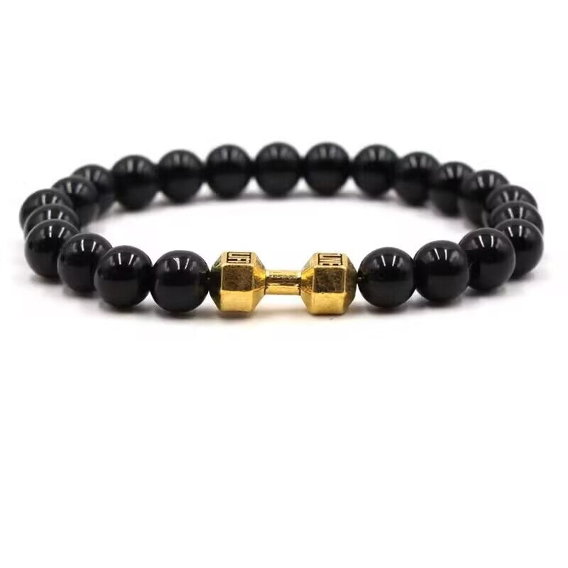 Cross-Border Accessories Volcanic Stone Bracelet Black Frosted Alloy Large Dumbbell Energy Bracelet Yoga in Stock