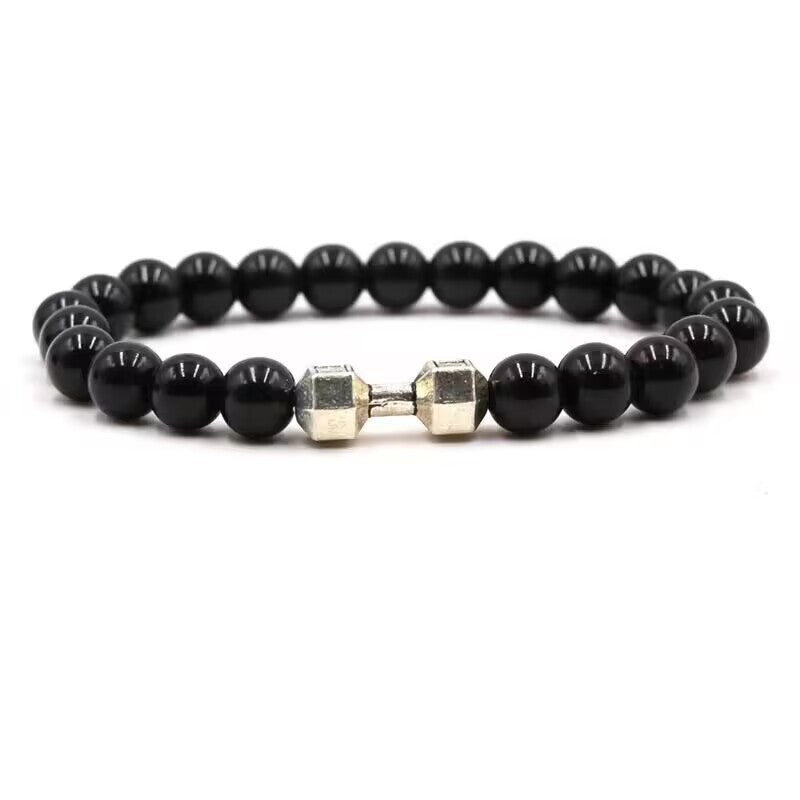 Cross-Border Accessories Volcanic Stone Bracelet Black Frosted Alloy Large Dumbbell Energy Bracelet Yoga in Stock