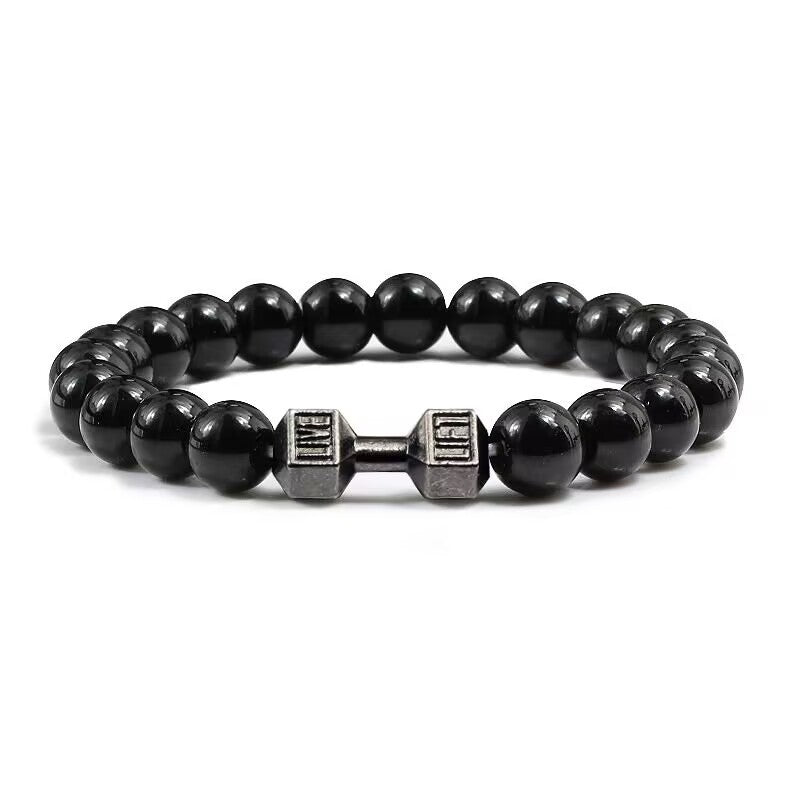 Cross-Border Accessories Volcanic Stone Bracelet Black Frosted Alloy Large Dumbbell Energy Bracelet Yoga in Stock