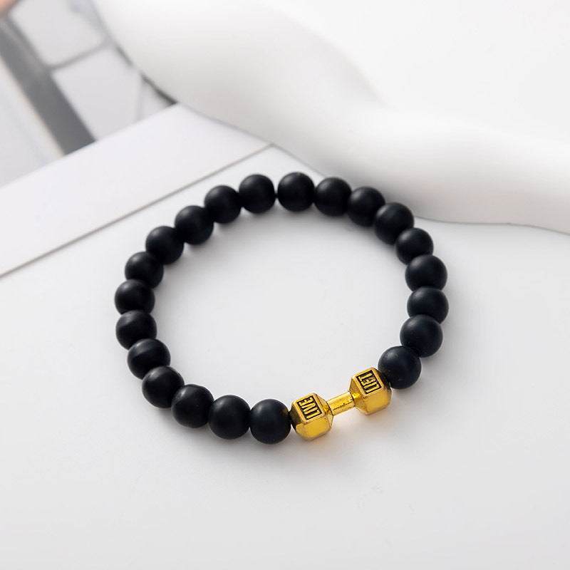 Cross-Border Accessories Volcanic Stone Bracelet Black Frosted Alloy Large Dumbbell Energy Bracelet Yoga in Stock
