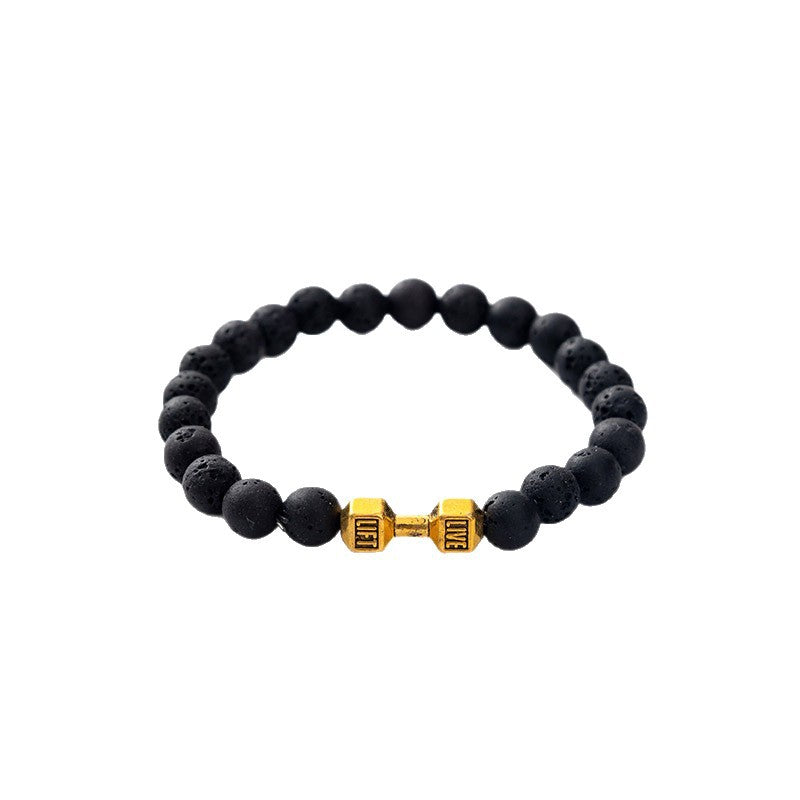 Cross-Border Accessories Volcanic Stone Bracelet Black Frosted Alloy Large Dumbbell Energy Bracelet Yoga in Stock