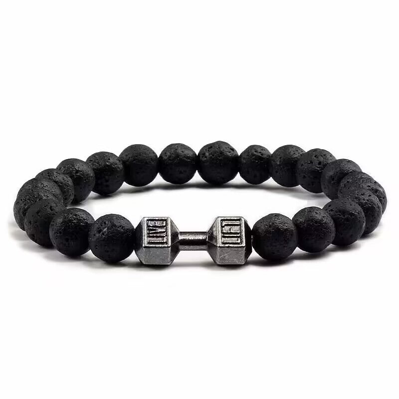 Cross-Border Accessories Volcanic Stone Bracelet Black Frosted Alloy Large Dumbbell Energy Bracelet Yoga in Stock