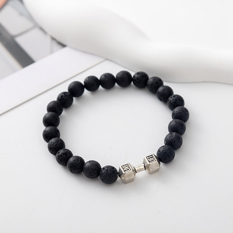 Cross-Border Accessories Volcanic Stone Bracelet Black Frosted Alloy Large Dumbbell Energy Bracelet Yoga in Stock