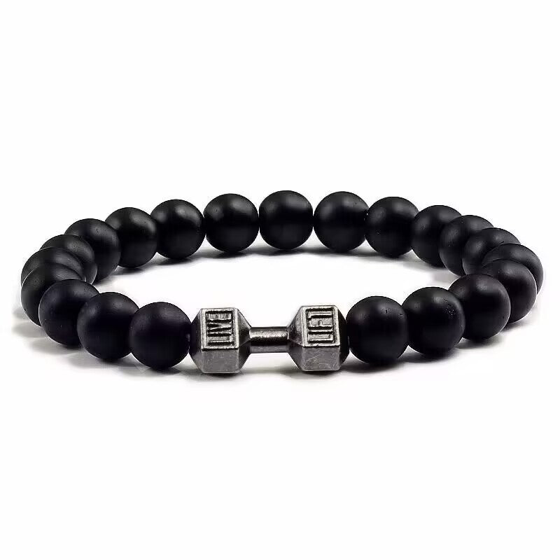 Cross-Border Accessories Volcanic Stone Bracelet Black Frosted Alloy Large Dumbbell Energy Bracelet Yoga in Stock