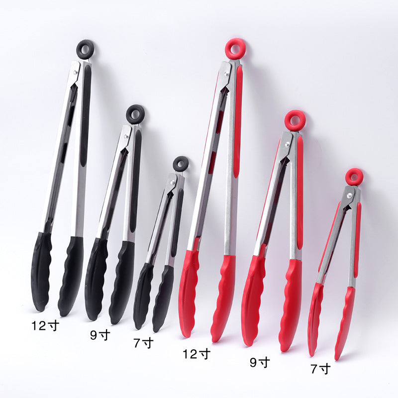 Cross-border BBQ Grill Clip 7-inch 9-inch 12-inch Three-piece Set Stainless Steel Silicone Food Clip Kitchen Food Clip