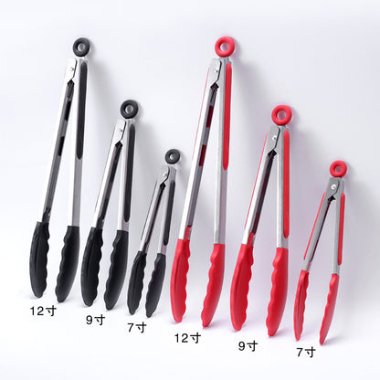 Cross-border BBQ Grill Clip 7-inch 9-inch 12-inch Three-piece Set Stainless Steel Silicone Food Clip Kitchen Food Clip