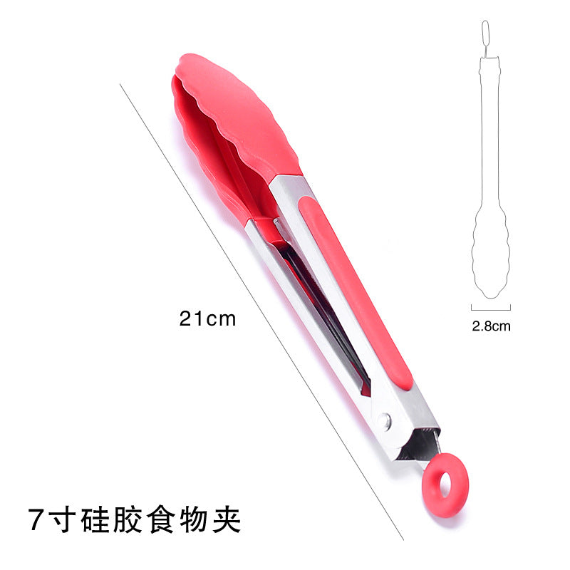 Cross-border BBQ Grill Clip 7-inch 9-inch 12-inch Three-piece Set Stainless Steel Silicone Food Clip Kitchen Food Clip