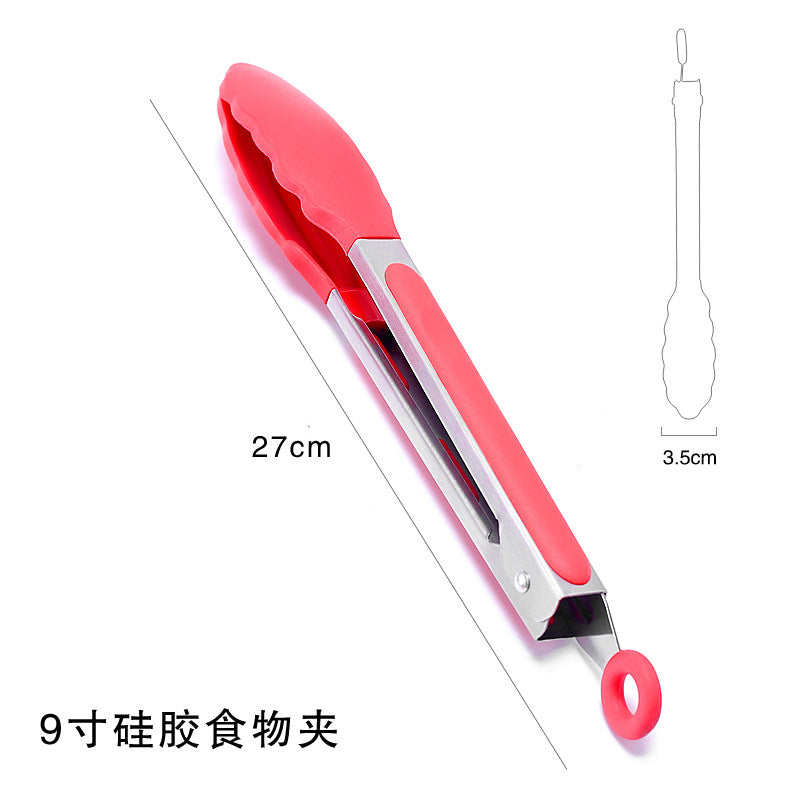Cross-border BBQ Grill Clip 7-inch 9-inch 12-inch Three-piece Set Stainless Steel Silicone Food Clip Kitchen Food Clip