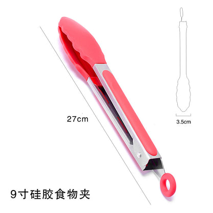 Cross-border BBQ Grill Clip 7-inch 9-inch 12-inch Three-piece Set Stainless Steel Silicone Food Clip Kitchen Food Clip