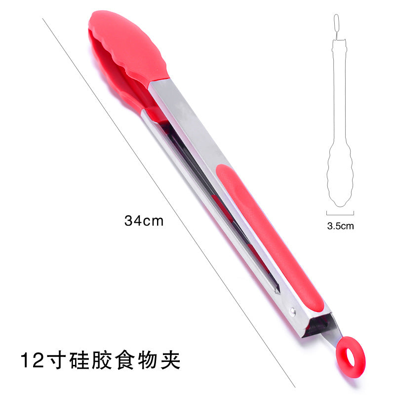 Cross-border BBQ Grill Clip 7-inch 9-inch 12-inch Three-piece Set Stainless Steel Silicone Food Clip Kitchen Food Clip