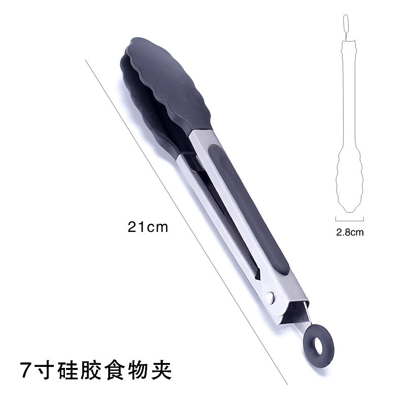 Cross-border BBQ Grill Clip 7-inch 9-inch 12-inch Three-piece Set Stainless Steel Silicone Food Clip Kitchen Food Clip