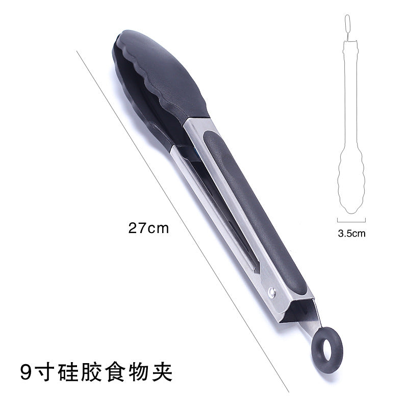Cross-border BBQ Grill Clip 7-inch 9-inch 12-inch Three-piece Set Stainless Steel Silicone Food Clip Kitchen Food Clip