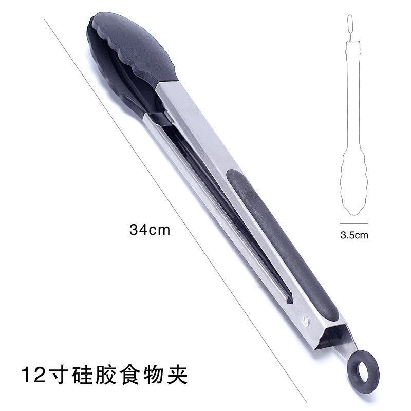 Cross-border BBQ Grill Clip 7-inch 9-inch 12-inch Three-piece Set Stainless Steel Silicone Food Clip Kitchen Food Clip