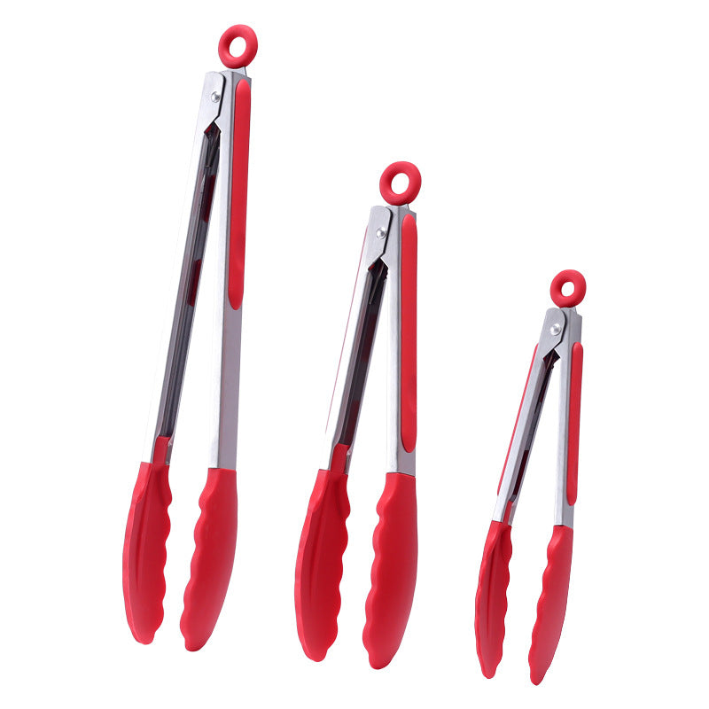 Cross-border BBQ Grill Clip 7-inch 9-inch 12-inch Three-piece Set Stainless Steel Silicone Food Clip Kitchen Food Clip