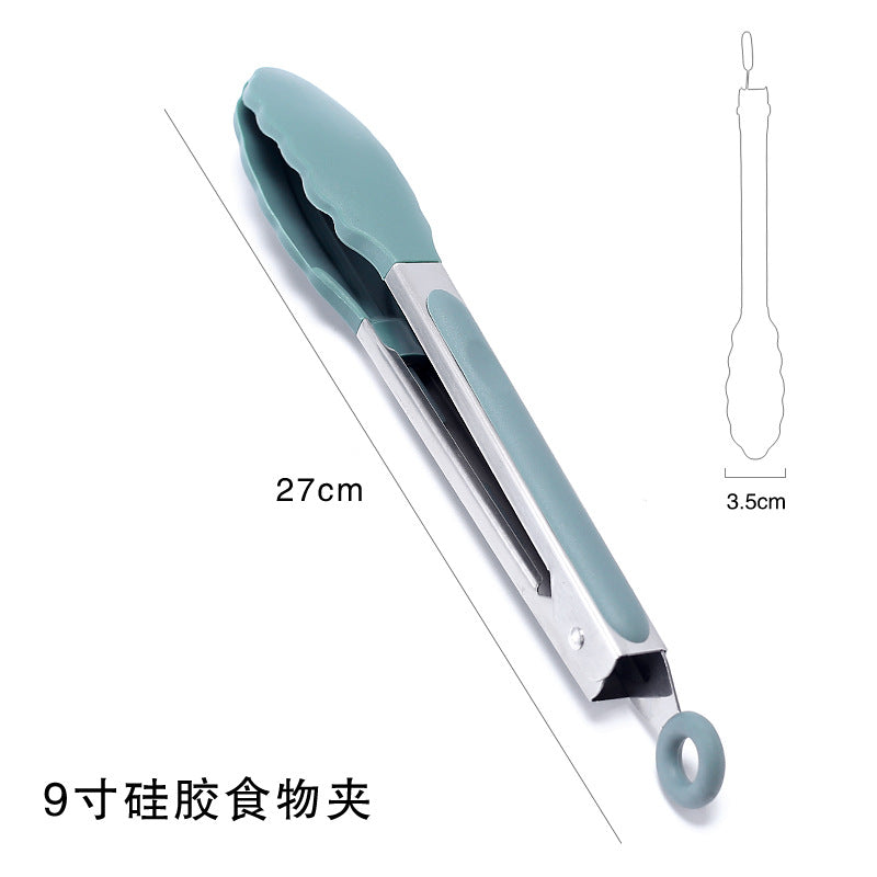 Cross-border BBQ Grill Clip 7-inch 9-inch 12-inch Three-piece Set Stainless Steel Silicone Food Clip Kitchen Food Clip