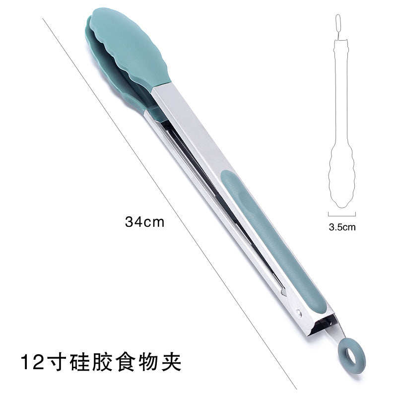 Cross-border BBQ Grill Clip 7-inch 9-inch 12-inch Three-piece Set Stainless Steel Silicone Food Clip Kitchen Food Clip