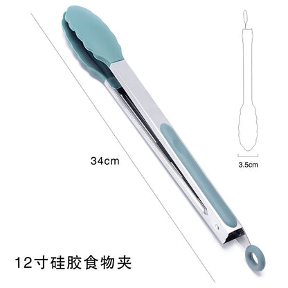 Cross-border BBQ Grill Clip 7-inch 9-inch 12-inch Three-piece Set Stainless Steel Silicone Food Clip Kitchen Food Clip